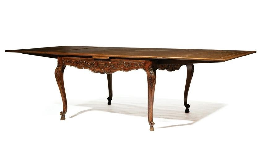 Louis XV-Style Carved Walnut Draw Leaf Table