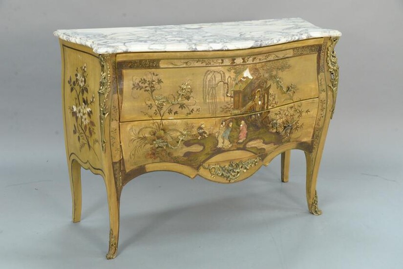 Louis XV style marble top commode having chinoiserie