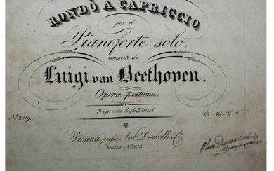 Ludvig van Beethoven 1st Ed. Rondo A Capriccio