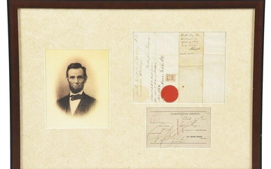MATTED AND FRAMED DOCUMENT SIGNED BY ABRAHAM LINCOLN.