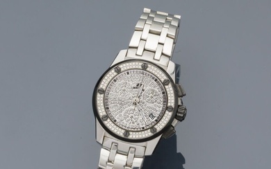 MEYERS Montre chronographe en acier bicolore, cadran 3 compteurs entièrement pavé de diamants brillantés, affichage...