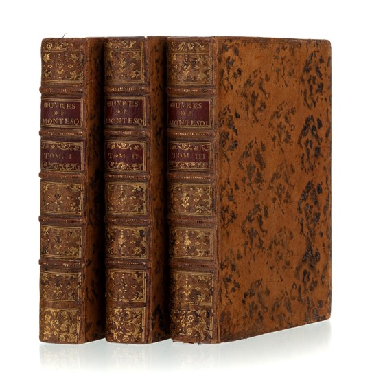 MONTESQUIEU (Charles-Louis Secondat de). Oeuvres. Londres, Nourse, 1767. 3 vol. in-8° pleine basane léopardée