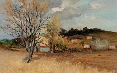 Marcel Dyf, French 1899-1985 - Automne en Provence; oil on canvas, signed lower right 'Dyf', titled to label on the reverse, 46 x 55 cm (ARR) Note: born in Paris, Dyf moved to Arles and set up a studio painting the countryside around him. Early in...