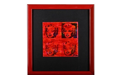 Marilyn for four20 19enamels on viniluxin frame, signed33 x 3 1 cm