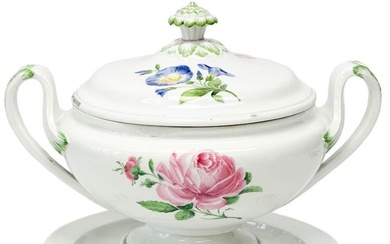 Meissen Germany Hand Painted Porcelain Lidded Tureen with Underplate 19th cen