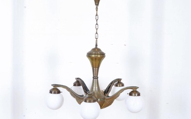 Messing Art Deco 5-lichts hanglamp