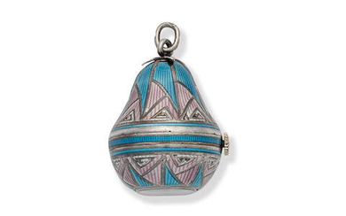 Metro Watch Co for Invicta. A silver and enamel decorated manual wind timepiece in the form of a pear shaped pendant