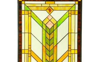 Mission Style Stained Art Glass Hanging Panel