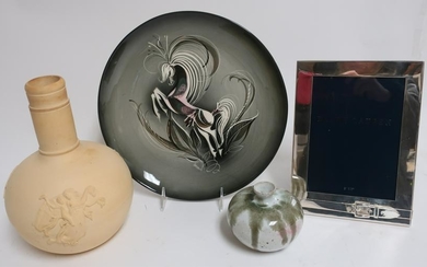 Mixed Decor Lot: Saschar Plate, RL Frame, Pottery