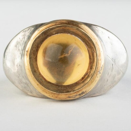 Modern Cabochon Citrine, Sterling Silver and 22k Gold
