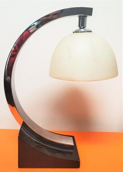 Modern table lamp with wooden base and glass glass