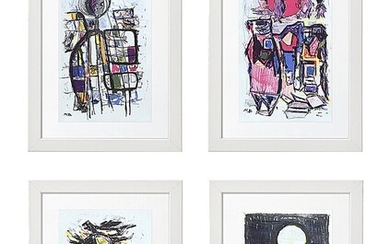 SOLD. Mogens Balle: Four compositions. Signed in print MB. Lithograph in colours. Sheet size 24...
