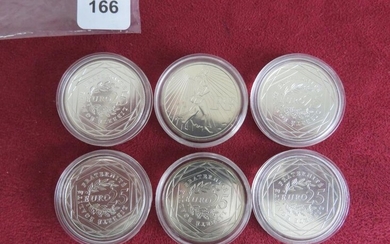 Monnaies Euros - France - Lot de 6 monnaies de 25 Euros Semeuse 2009 en argent (250 000 ex.) toutes SUP à SPL sous capsules