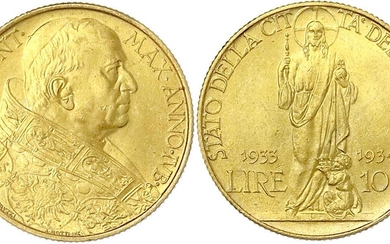 Monnaies et médailles d'or étrangères, Italie-État pontifical, Pie XI, 1922-1939, 100 lires 1933/34, Jubilé. 8,80...