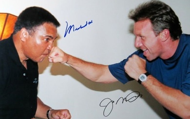 Muhammad Ali Joe Montana Signed Autograph 16X20 Photo Punch Pose JSA OA