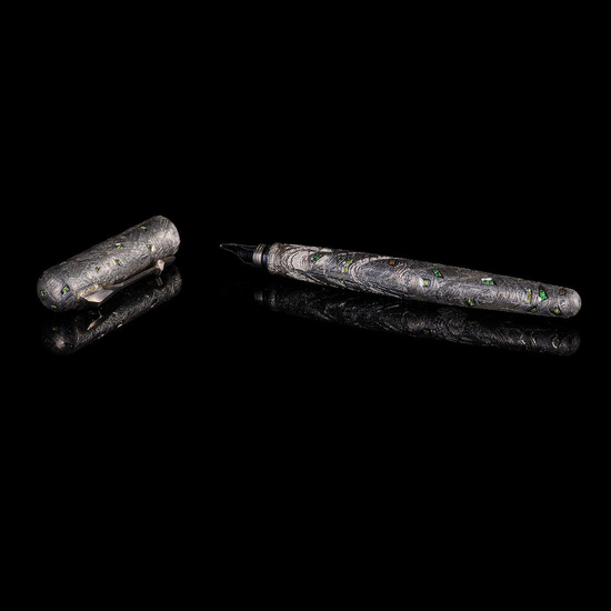 Muonionalusta Meteorite Fountain Pen with Demantoid Garnets