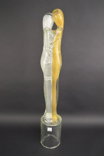 Murano Glass Lovers Sculpture, silver and gold flake