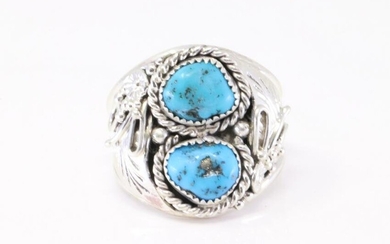 Native America Navajo Handmade Sterling Silver Turquoise Ring By L.Spencer.