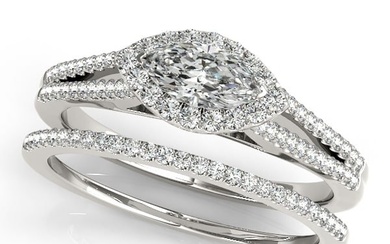 Natural 2.33 CTW Diamond Engagement Ring SET 18K White Gold