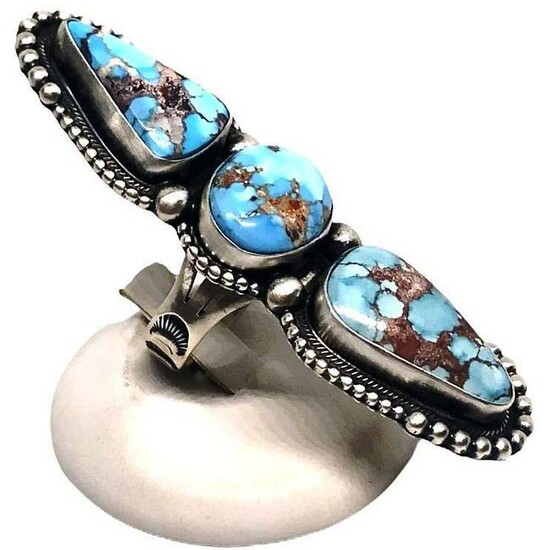 Navajo 3 Stone Golden Hills Turquoise Ring