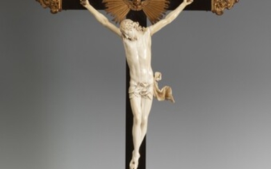 Neapolitan school of the early eighteenth century. "Crucified Christ". Ivory, ebony wood and gilded metal....