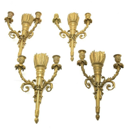 Neoclassical Style Set of Four Gilt Bronze Two Light