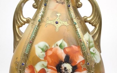 Nippon Floral Red Poppy & Gold Vase