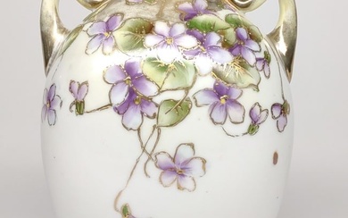 Nippon Purple Floral Double Handled Vase