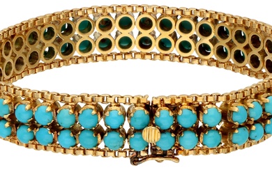 No Reserve - 14K Yellow gold flexible bracelet with synthetic turquoise.