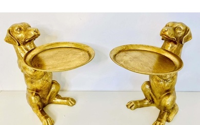 DOG SIDE TABLES, a pair, in a gilt finish, 43cm H x 27cm x 3...