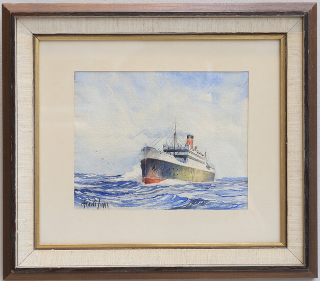 OIDENTIFIERAD KONSTNÄR. Marine painting, watercolor, signed and dated 1949.