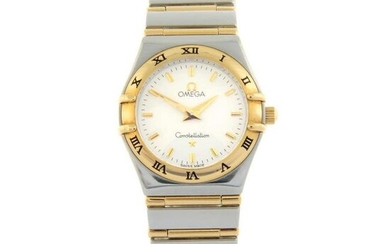 OMEGA - a Constellation bracelet watch. Stainless steel case with yellow metal chapter ring bezel.
