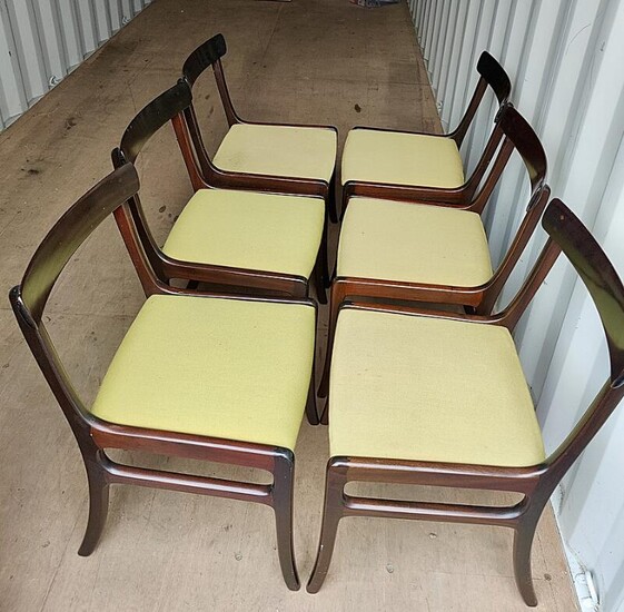 NOT SOLD. Ole Wanscher: "Rungstedlund". A set of six mahogany chairs. Seats upholstered fabric. Manufactured by P. Jeppesen. (6) – Bruun Rasmussen Auctioneers of Fine Art