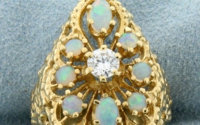 Opal and Diamond Ring in 14K Yellow Gold