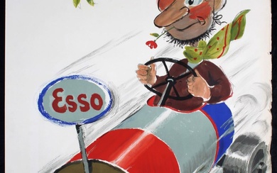 Original Vintage 1940s Swiss ESSO Auto Oil Poster