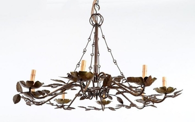 PAINTED IRON 8 ARM CHANDELIER WITH LEAF DECORATION