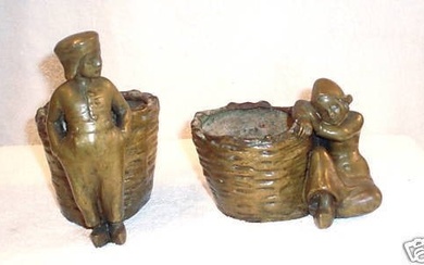 PAIR OF 19c FRENCH BRONZE BOY GIRL PLANTERS CANDY DISHES MUST SEE
