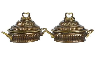 PAIR OF BOMBE OVAL BRONZE COVERED POTS