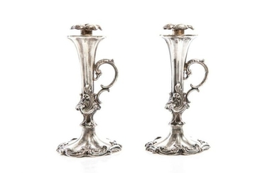 PAIR OF ENGLISH SILVER TAPERED CANDLESTICKS 379g