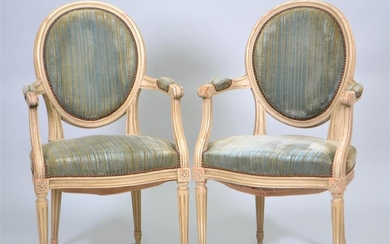 PAIR OF LOUIS XVI STYLE CREAM PAINTED FAUTEUILS