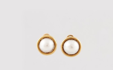 PAIR OF MABE AND GOLD EARRINGS