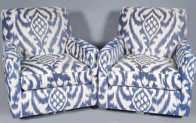 PAIR OF MODERN UPHOLSTERED SWIVEL CLUB CHAIRS
