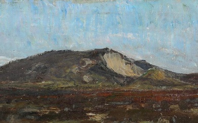 Painter unknown, c. 1900 Landskab with a hill. Indistinctly signed. Oil on...
