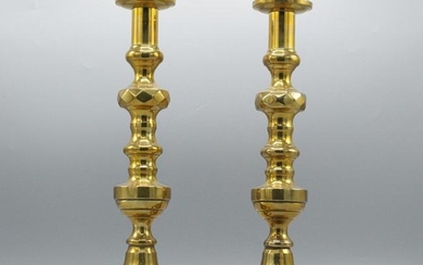Pair 19th C. English Brass Tall Candlesticks