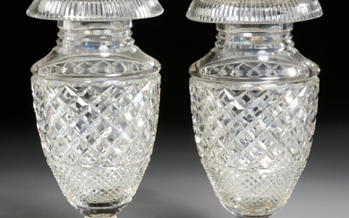 Pair Anglo-Irish Regency cut crystal urn vases