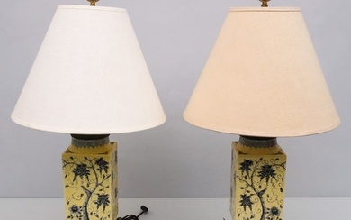 Pair Antique Chinese Porcelain Lamps on Bases