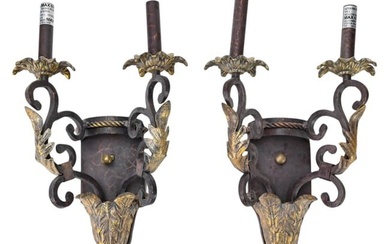 Pair French Tole & Wrought Iron Wall Sconces