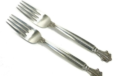 Pair Georg Jensen Solid Sterling Silver Forks Acanthus