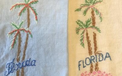 Pair Vintage Linens Florida Hand Towels