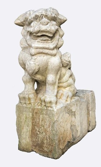 Pair of Chinese Foo Dog Stone Statues height: 31